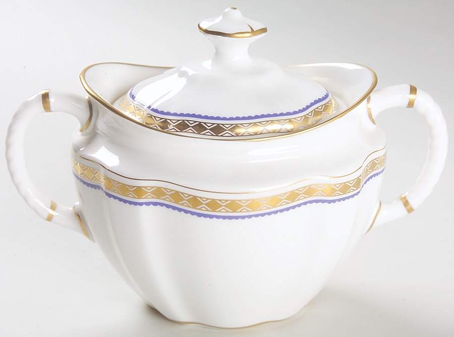 Carlton Blue Sugar Bowl & Lid by Royal Crown Derby-1
