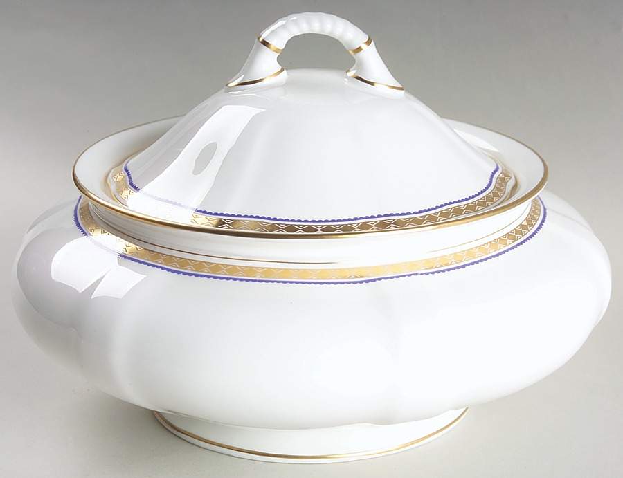 Carlton Blue Round Covered Vegetable by Royal Crown Derby-1