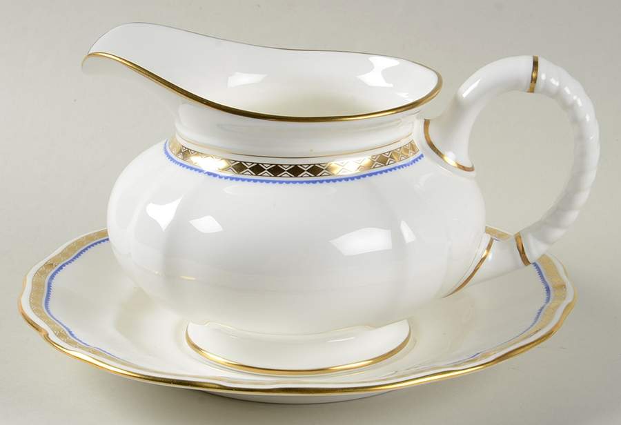 Carlton Blue Gravy Boat & Underplate by Royal Crown Derby-1