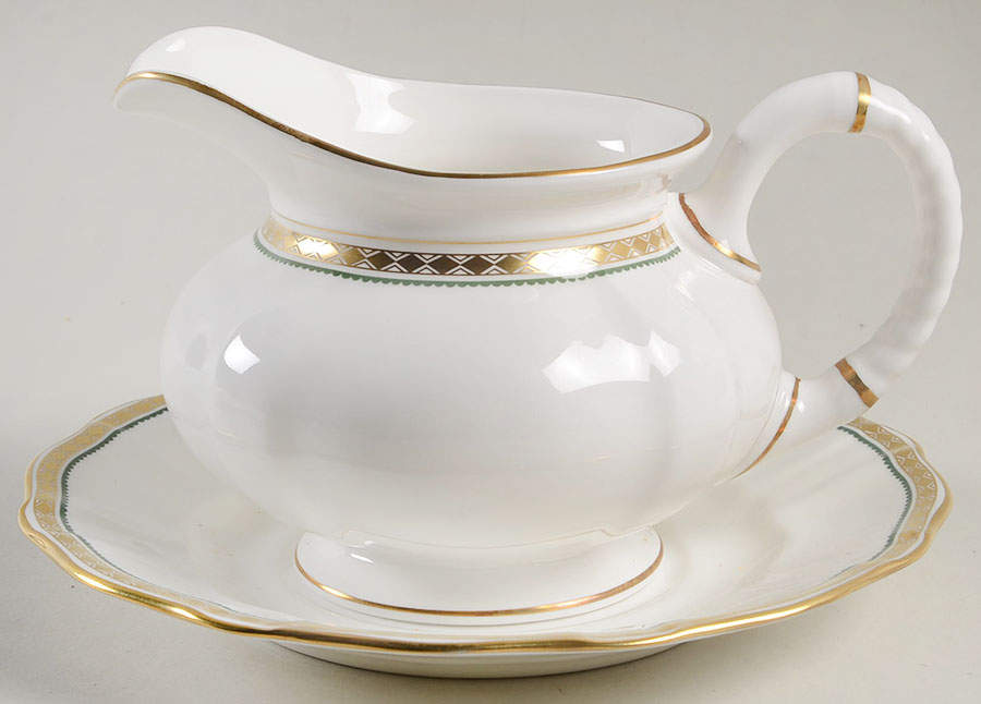 Carlton Green Gravy Boat & Underplate by Royal Crown Derby-1