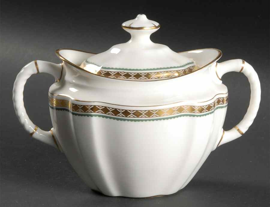 Carlton Green Sugar Bowl & Lid by Royal Crown Derby-1