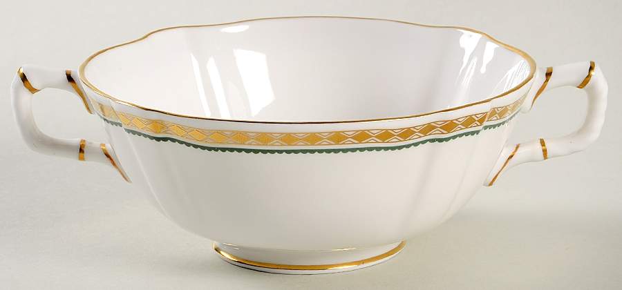 Carlton Green Footed Cream Soup Bowl by Royal Crown Derby-1