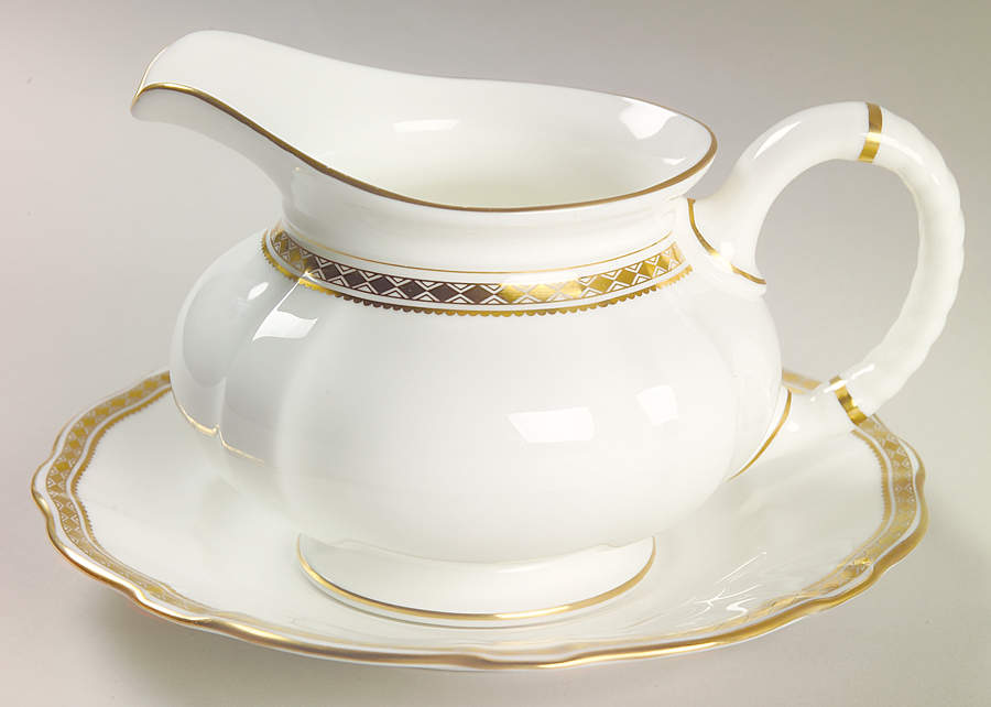 Carlton Gold Round Gravy Boat & Underplate by Royal Crown Derby-1