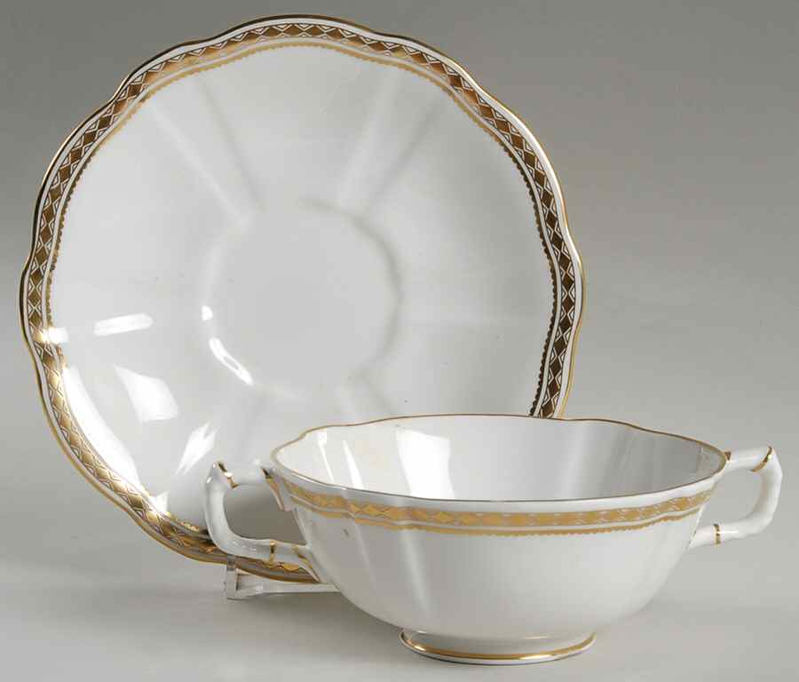 Carlton Gold Footed Cream Soup Bowl & Saucer Set by Royal Crown Derby-1