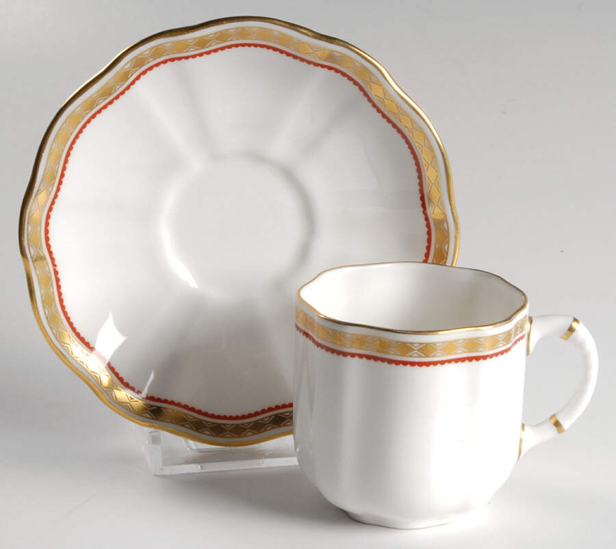 Carlton Red Flat Demitasse Cup & Saucer Set by Royal Crown Derby-1