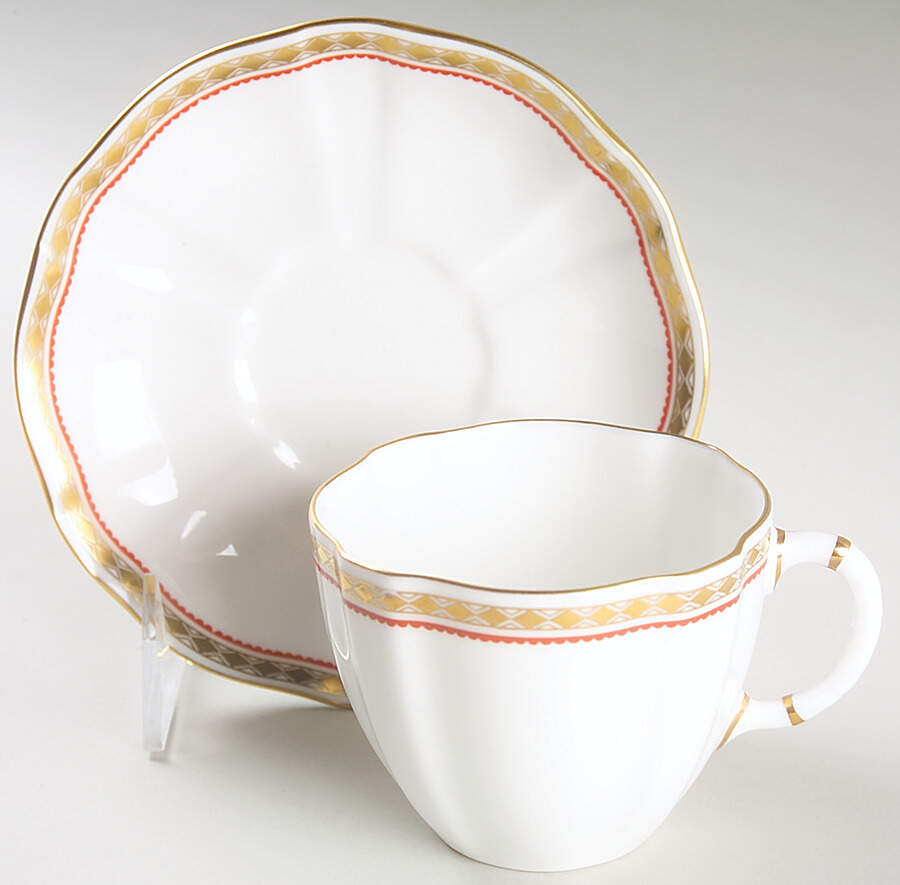 Carlton Red Flat Cup & Saucer Set by Royal Crown Derby-1
