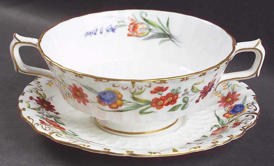 Chatsworth Footed Cream Soup Bowl & Saucer Set by Royal Crown Derby-1