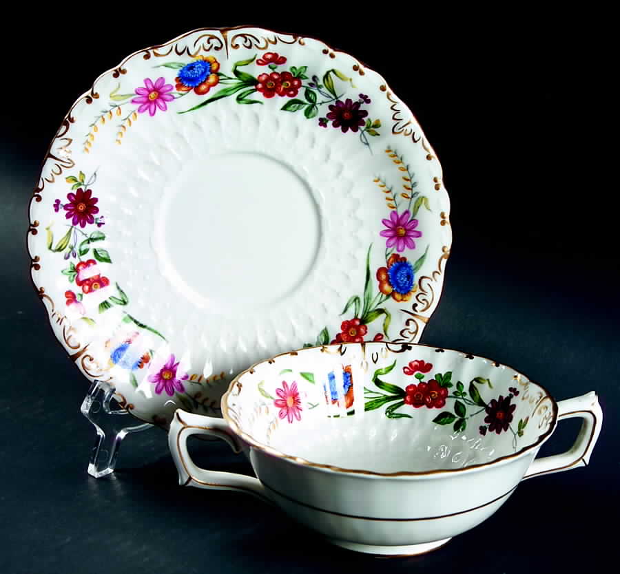 Chatsworth Footed Cream Soup Bowl & Saucer Set by Royal Crown Derby-1