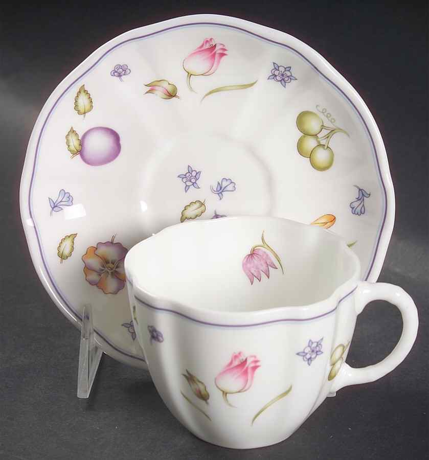 Chatsworth (Scalloped, Fruit) Flat Cup & Saucer Set by Royal Crown Derby-1