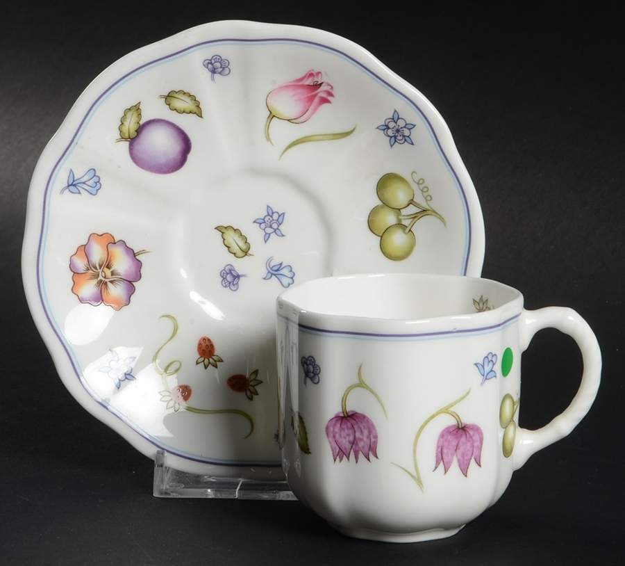 Chatsworth (Scalloped, Fruit) Flat Demitasse Cup & Saucer Set by Royal Crown Derby-1