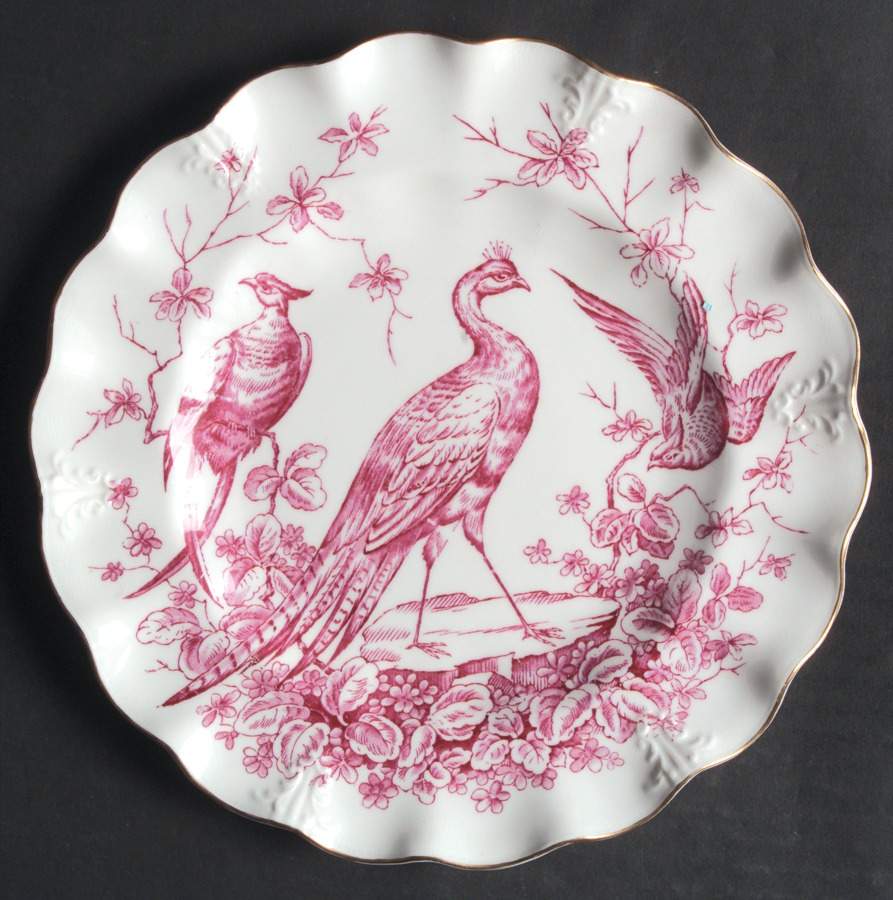 Chelsea Bird Red Pink Embossed Sheffield Dessert Plate by Royal Crown Derby-1