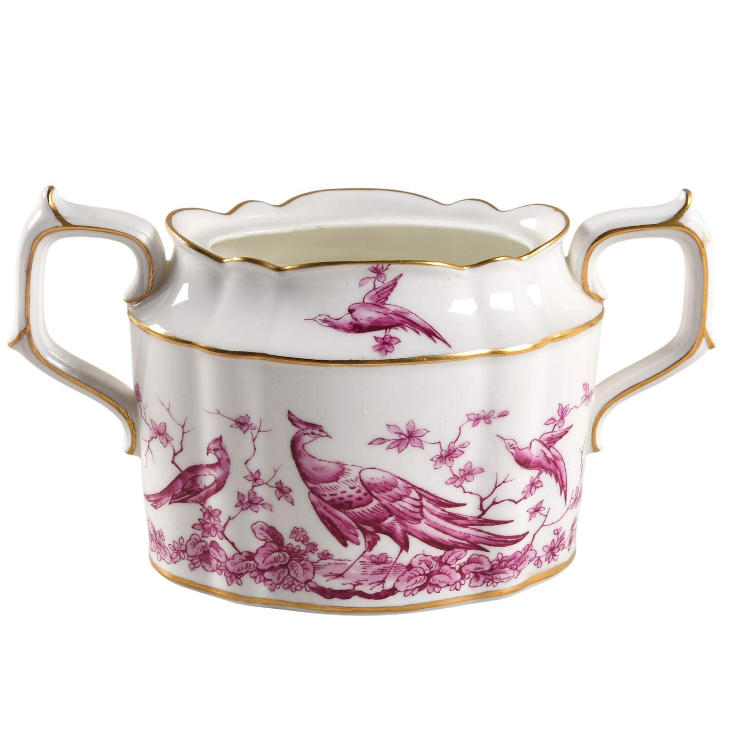 Chelsea Bird Red Pink Sugar Bowl No Lid by Royal Crown Derby-1