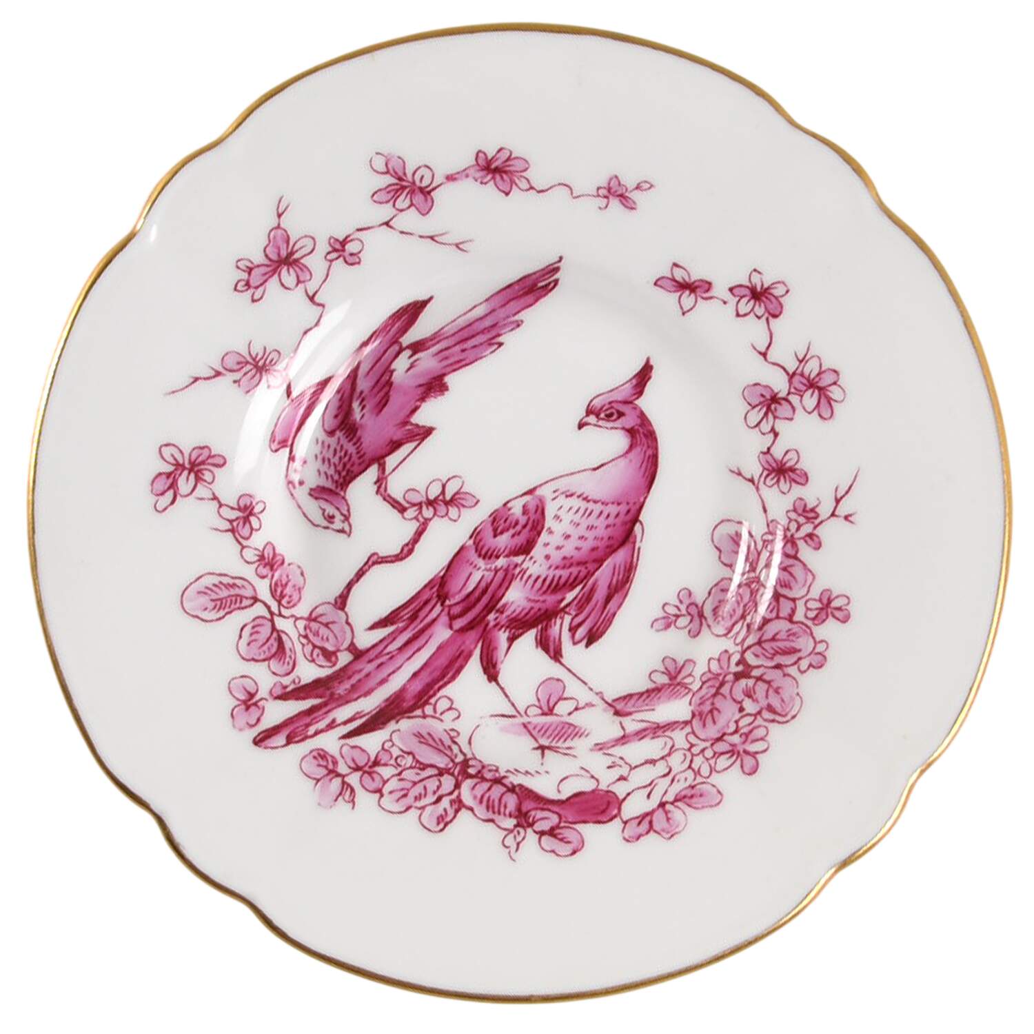 Chelsea Bird Red Pink Saucer for Demitasse Cup by Royal Crown Derby-1