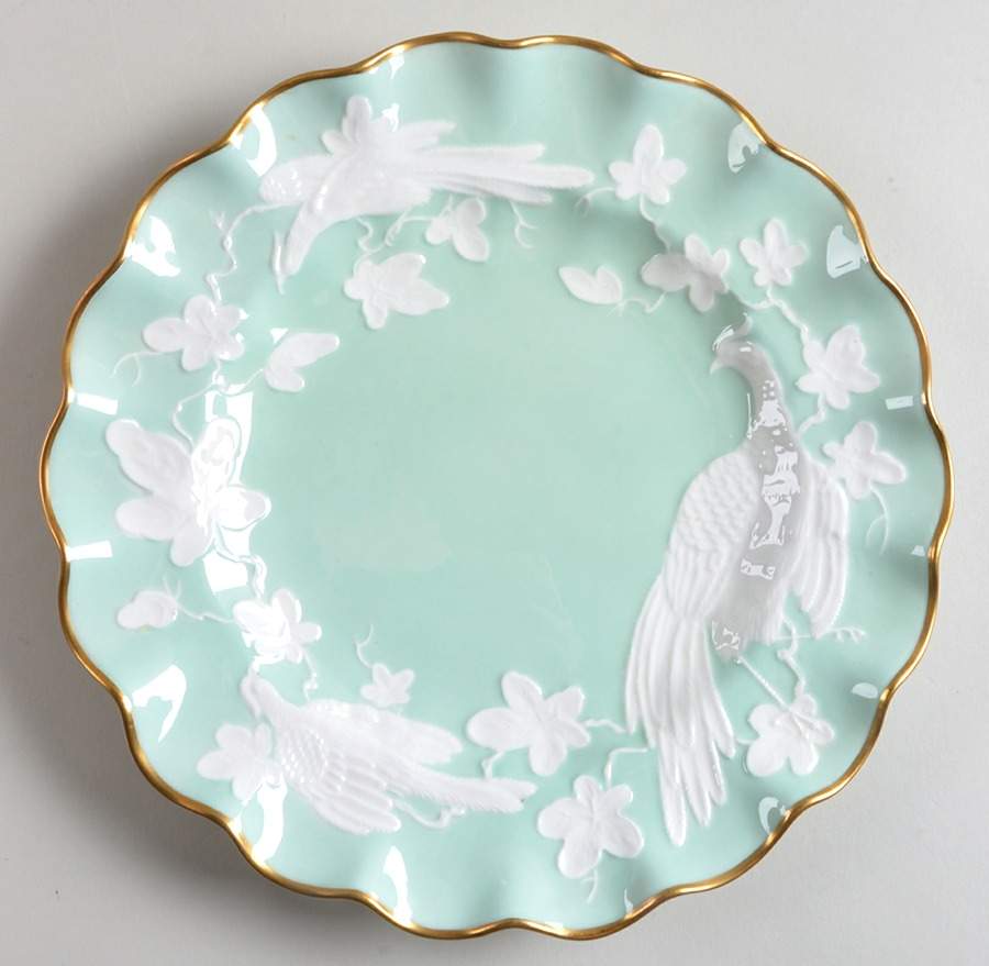 Chinese Birds Celadon Sheffield Dessert Plate by Royal Crown Derby-1
