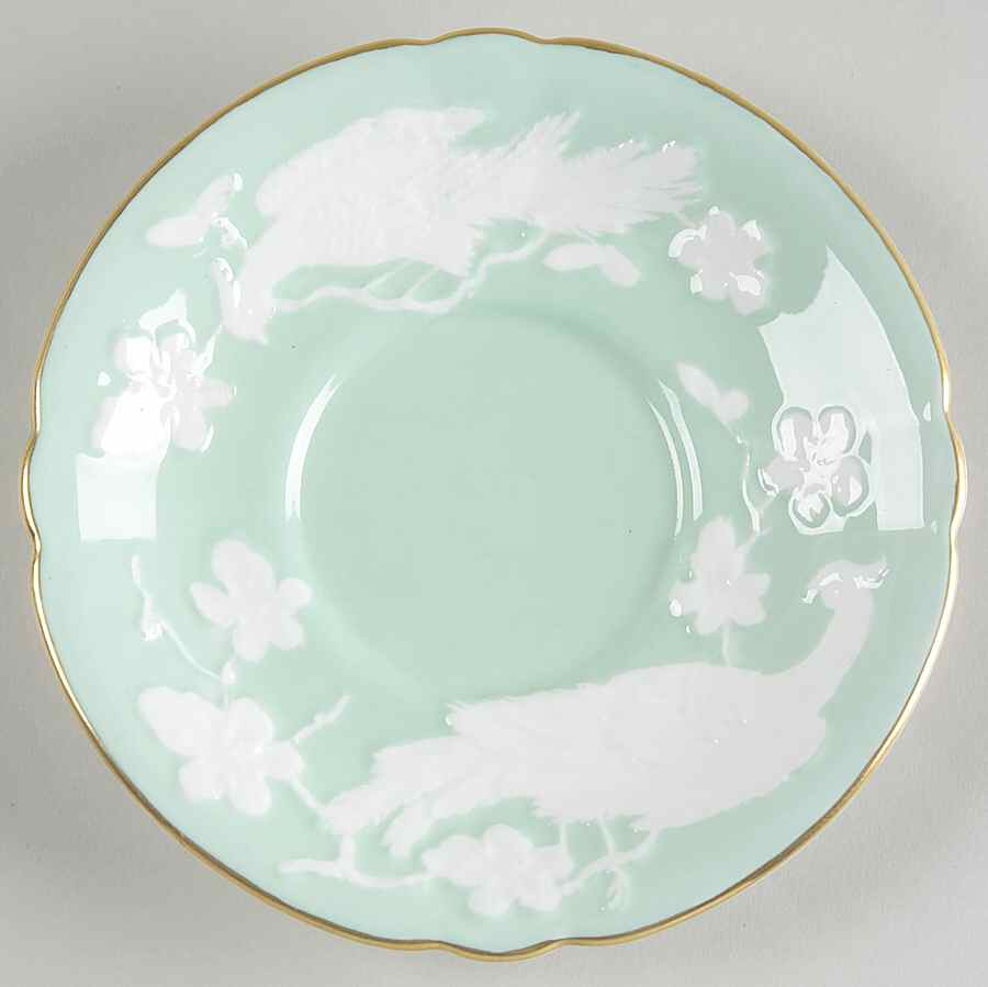Chinese Birds Celadon Saucer by Royal Crown Derby-1
