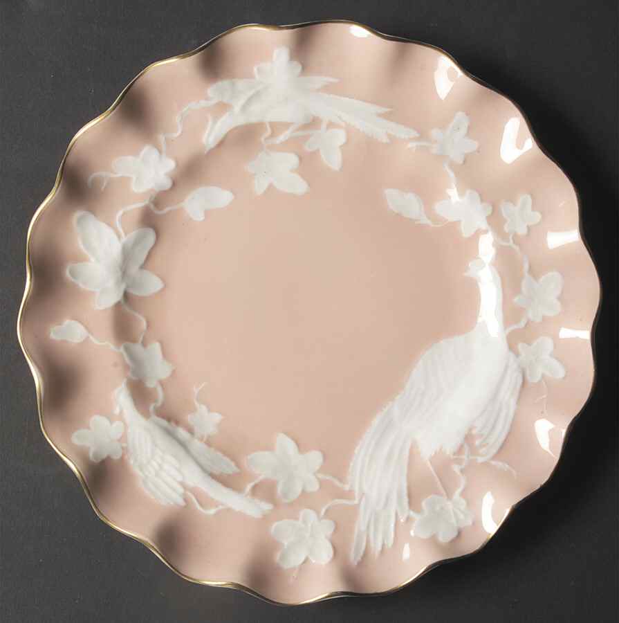 Chinese Birds Salmon Sheffield Dessert Plate by Royal Crown Derby-1