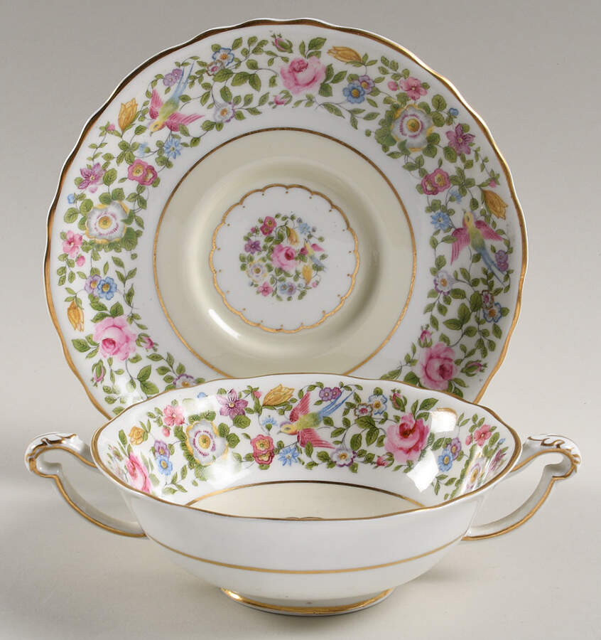 Cotswold Footed Cream Soup Bowl & Saucer Set by Royal Crown Derby-1