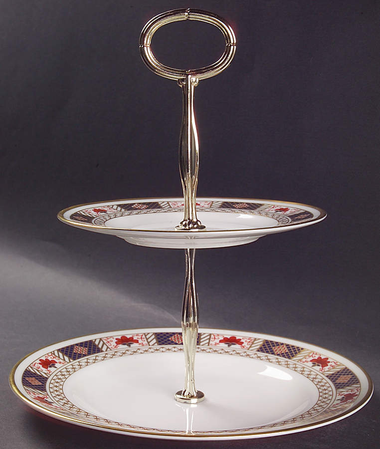 Derby Border 2-Tiered Serving Tray (Salad & Bread/Butter Plate) by Royal Crown Derby-1