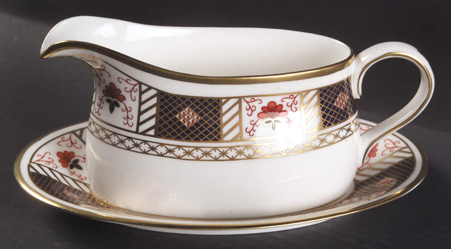 Derby Border Gravy Boat & Underplate/Relish by Royal Crown Derby-1