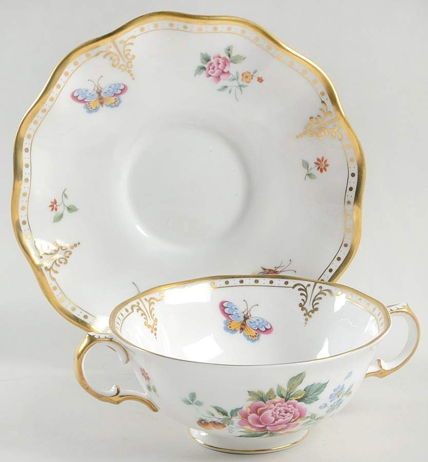 Derby Days (Royal Shape) Footed Cream Soup Bowl & Saucer Set by Royal Crown Derby-1