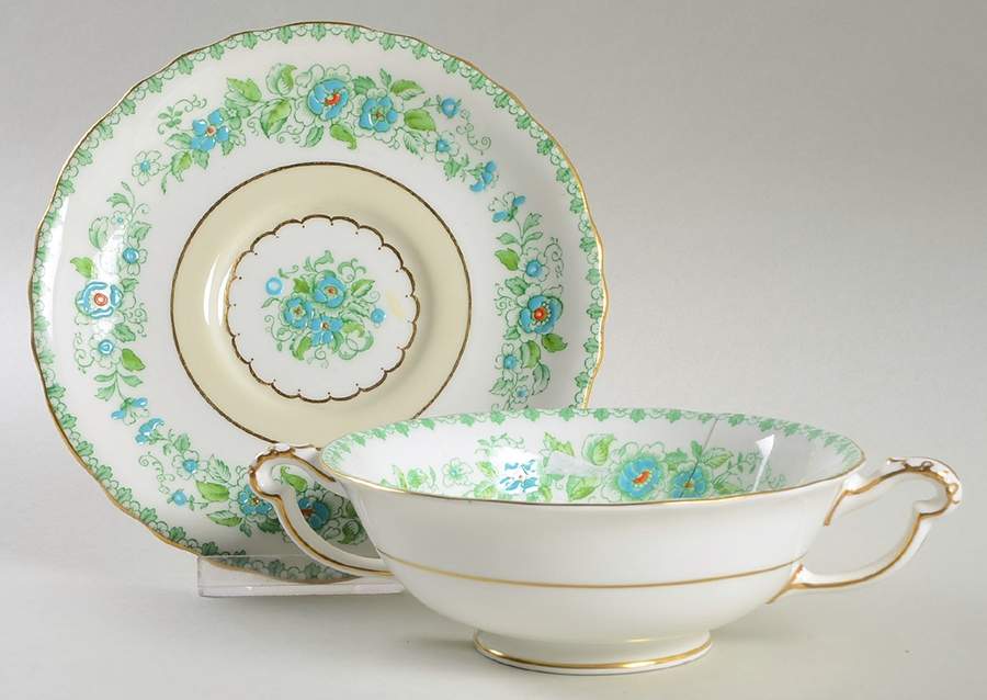 Derby Dale Footed Cream Soup Bowl & Saucer Set by Royal Crown Derby-1