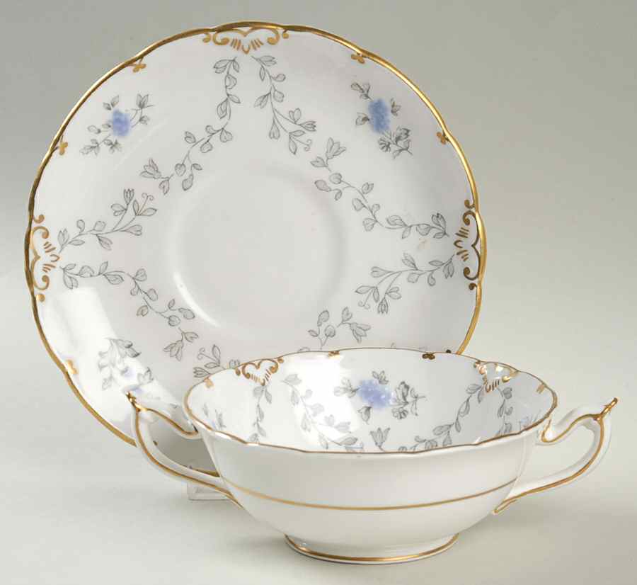 Delphine Footed Cream Soup Bowl & Saucer Set by Royal Crown Derby-1