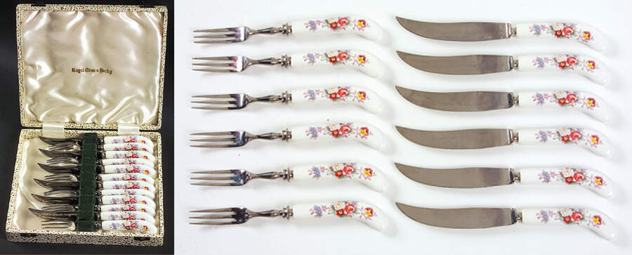 Derby Posies Fruit Knife and Fork Set with Case by Royal Crown Derby-1