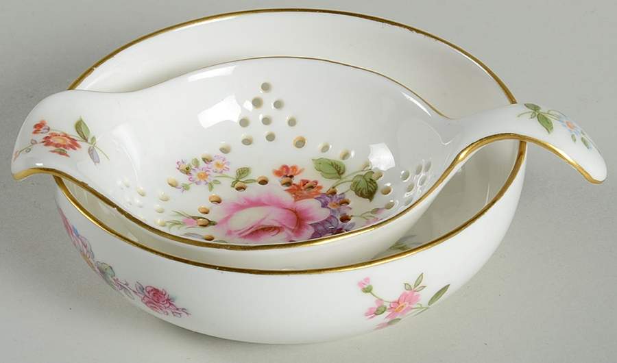 Derby Posies Tea Strainer & Bowl by Royal Crown Derby-1