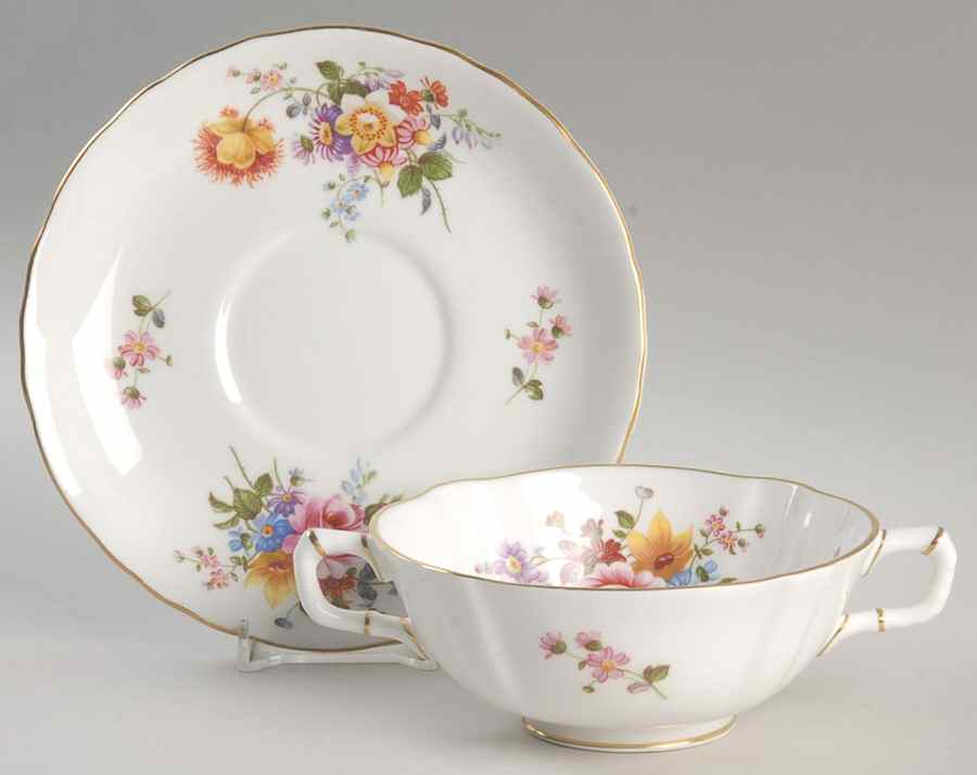 Derby Posies Footed Cream Soup Bowl & Saucer Set by Royal Crown Derby-1