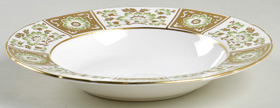 Derby Panel Green Rim Soup Bowl by Royal Crown Derby-1