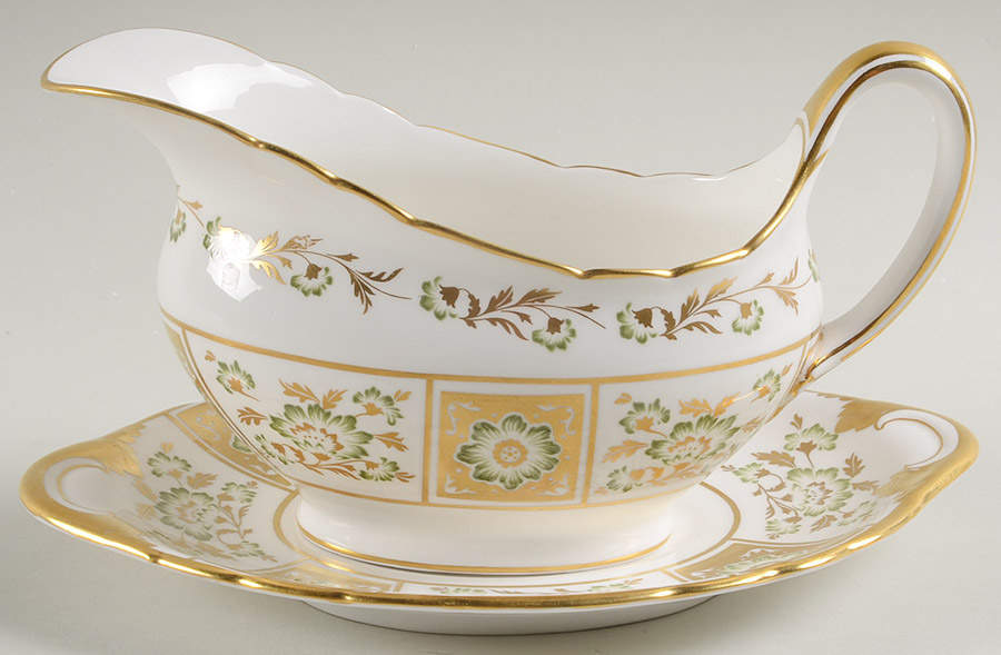 Derby Panel Green Gravy Boat & Underplate by Royal Crown Derby-1