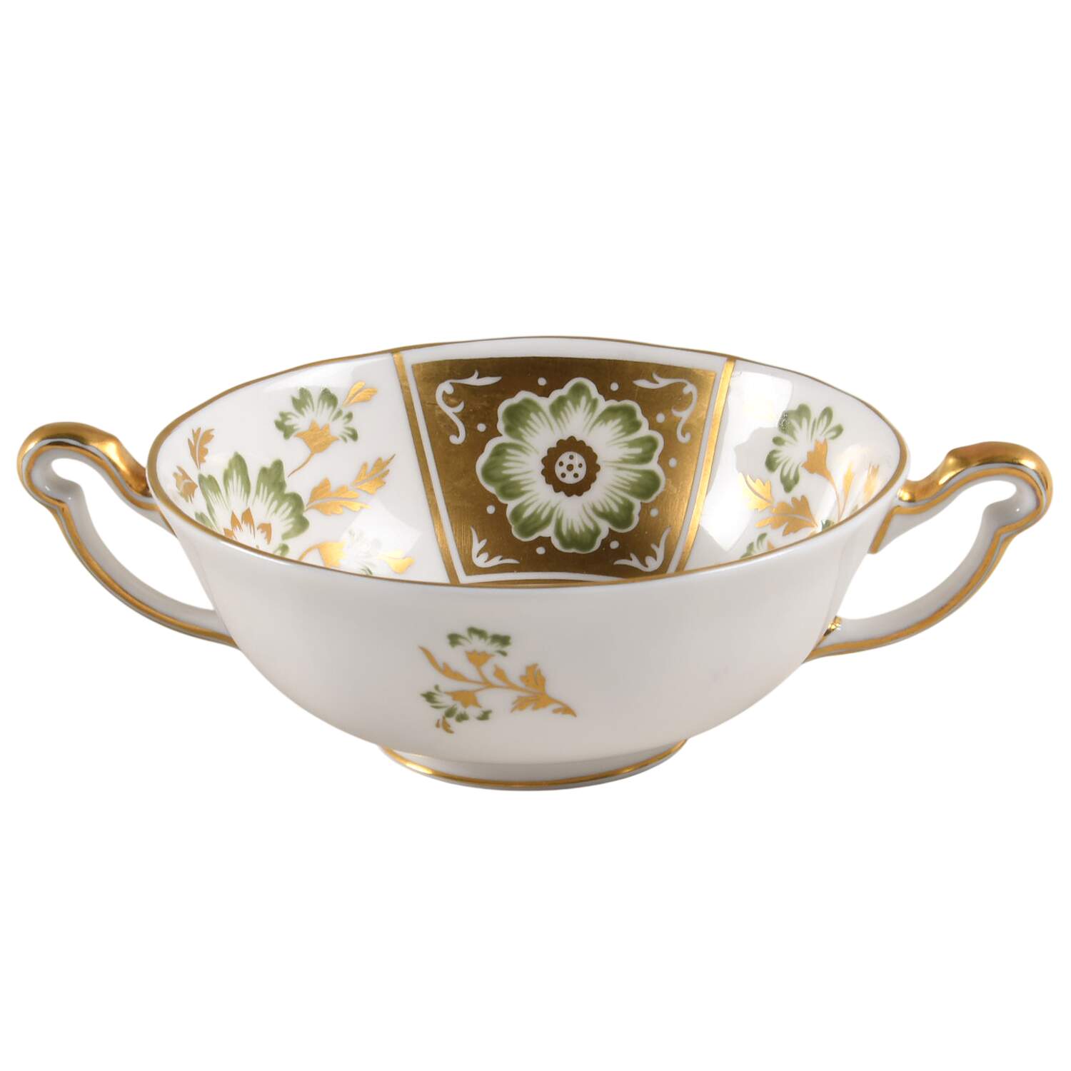 Derby Panel Green Footed Cream Soup Bowl by Royal Crown Derby-1