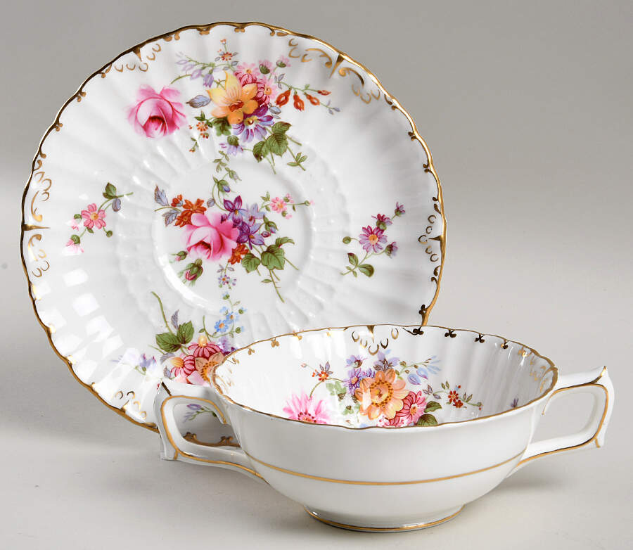 Derby Posies Flat Cream Soup Bowl & Saucer Set by Royal Crown Derby-1