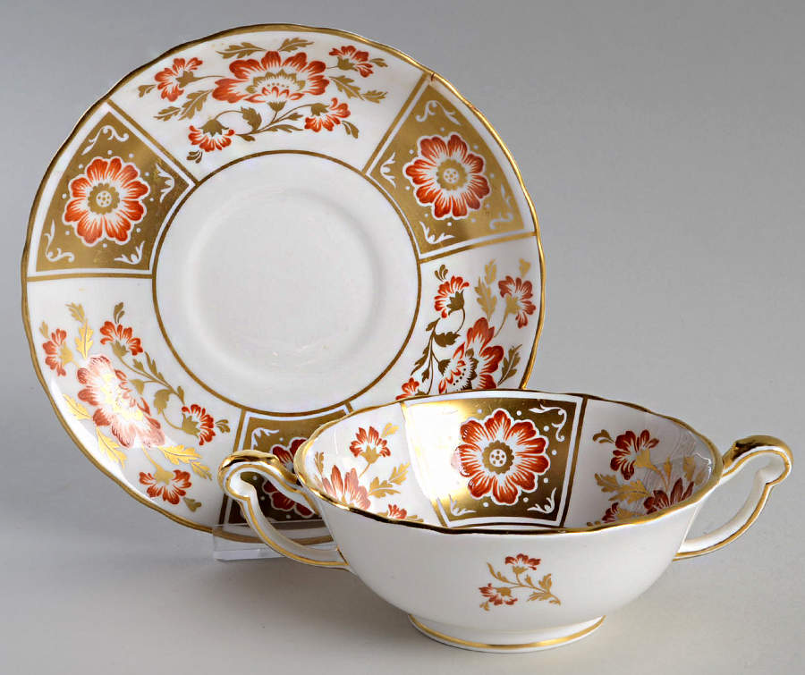 Derby Panel Red Footed Cream Soup Bowl & Saucer Set by Royal Crown Derby-1