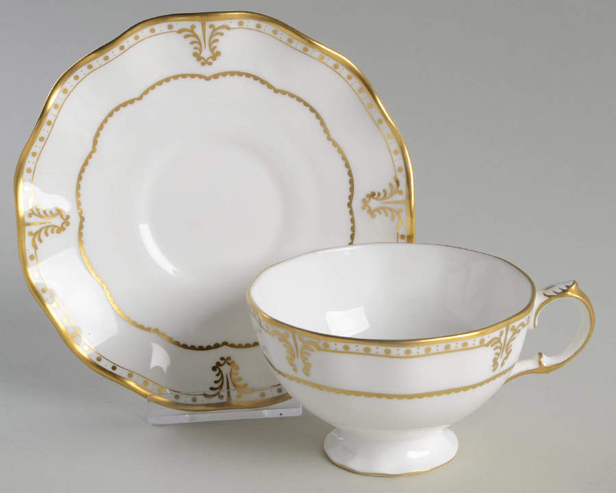 Elizabeth (Gold Trim) Footed Cup & Saucer Set by Royal Crown Derby-1