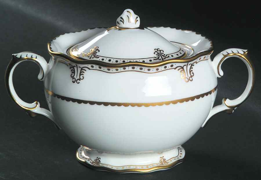 Elizabeth (Gold Trim) Sugar Bowl & Lid by Royal Crown Derby-1