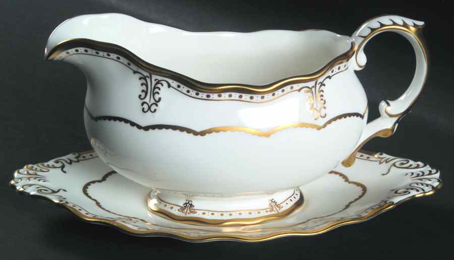 Elizabeth (Gold Trim) Gravy Boat & Underplate by Royal Crown Derby-1