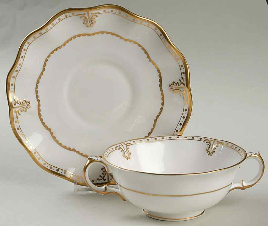 Elizabeth (Gold Trim) Footed Cream Soup Bowl & Saucer Set by Royal Crown Derby-1