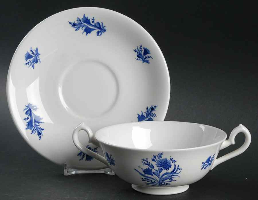 Festival Blue Footed Cream Soup Bowl & Saucer Set by Royal Crown Derby-1
