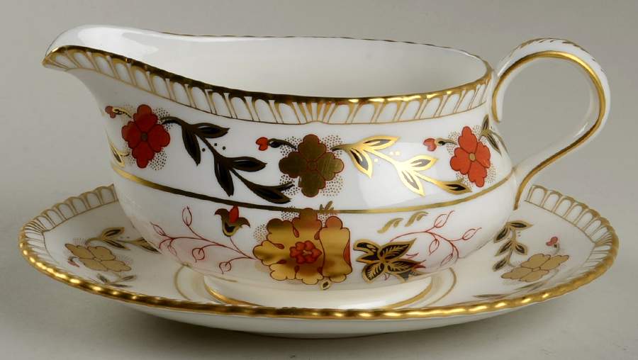 Gadroon Rose Gravy Boat & Underplate by Royal Crown Derby-1