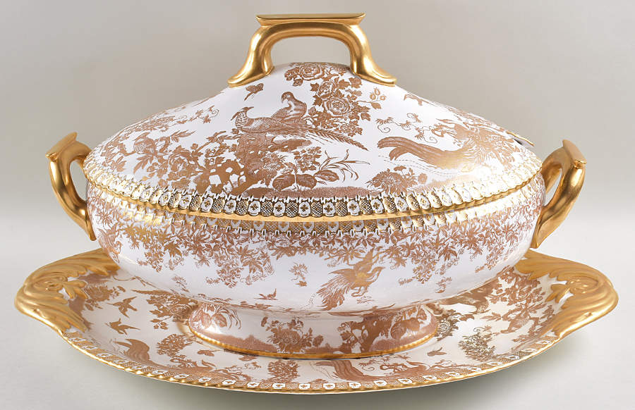 Gold Aves Colossal Oval Tureen & Lid with Underplate by Royal Crown Derby-1