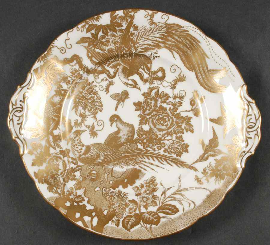 Gold Aves Handled Cake/Pastry Plate by Royal Crown Derby-1