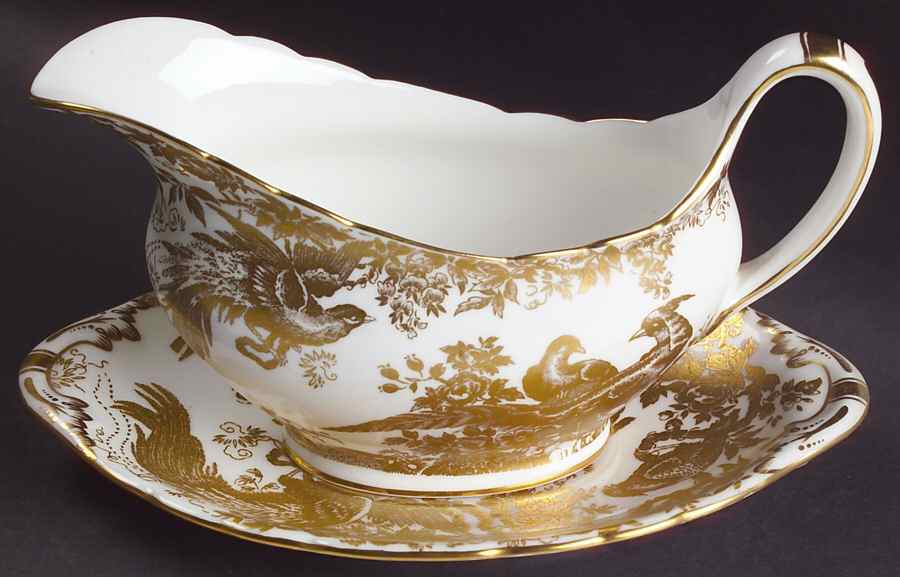 Gold Aves Gravy Boat & Underplate by Royal Crown Derby-1