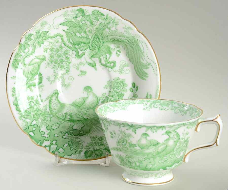 Green Aves Footed Cup & Saucer Set by Royal Crown Derby-1