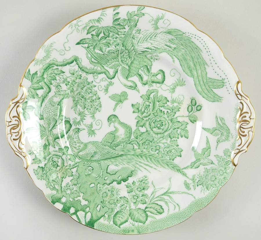 Green Aves Handled Cake/Pastry Plate by Royal Crown Derby-1
