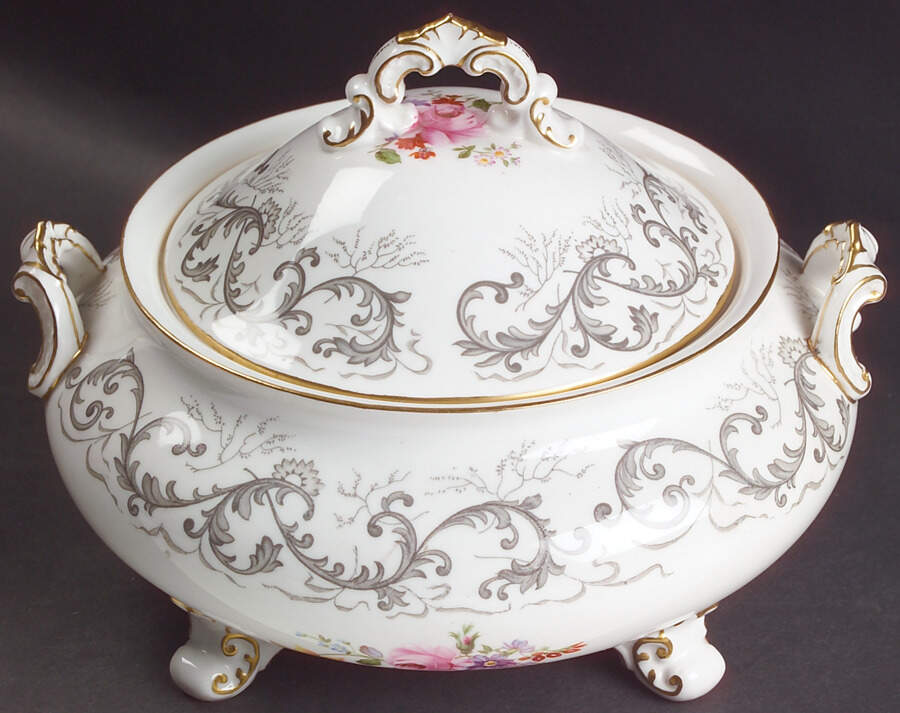 Grey Scroll Round Covered Vegetable by Royal Crown Derby-1
