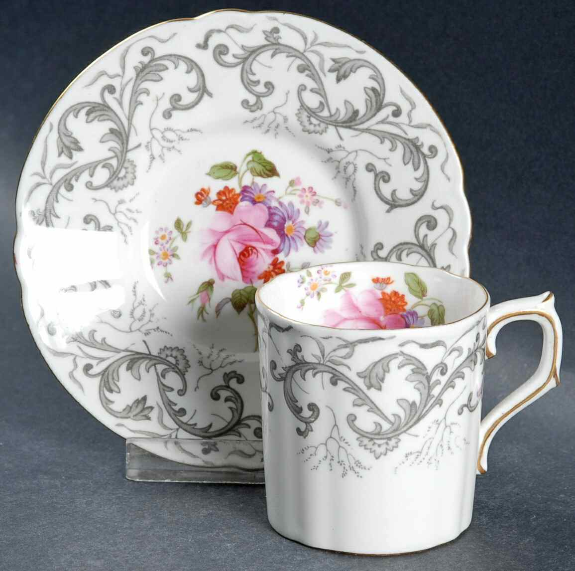 Grey Scroll Flat Demitasse Cup & Saucer Set by Royal Crown Derby-1