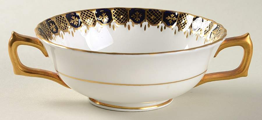 Heraldic Cobalt Blue Footed Cream Soup Bowl by Royal Crown Derby-1