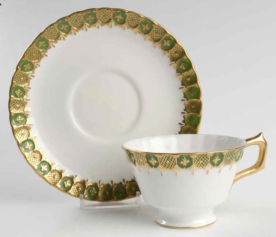 Heraldic Green Footed Cup & Saucer Set by Royal Crown Derby-1