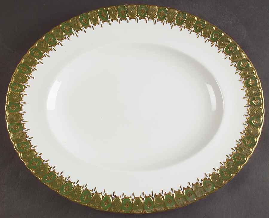 Heraldic Green 13" Oval Serving Platter by Royal Crown Derby-1